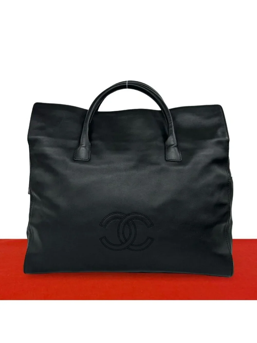 Chanel Card CC Logo Leather Boston Bag Business Black